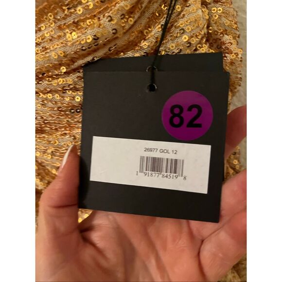 Mac Duggal 26977 One Sleeve Sequin Dress Gold NEW NWT - Picture 6 of 7